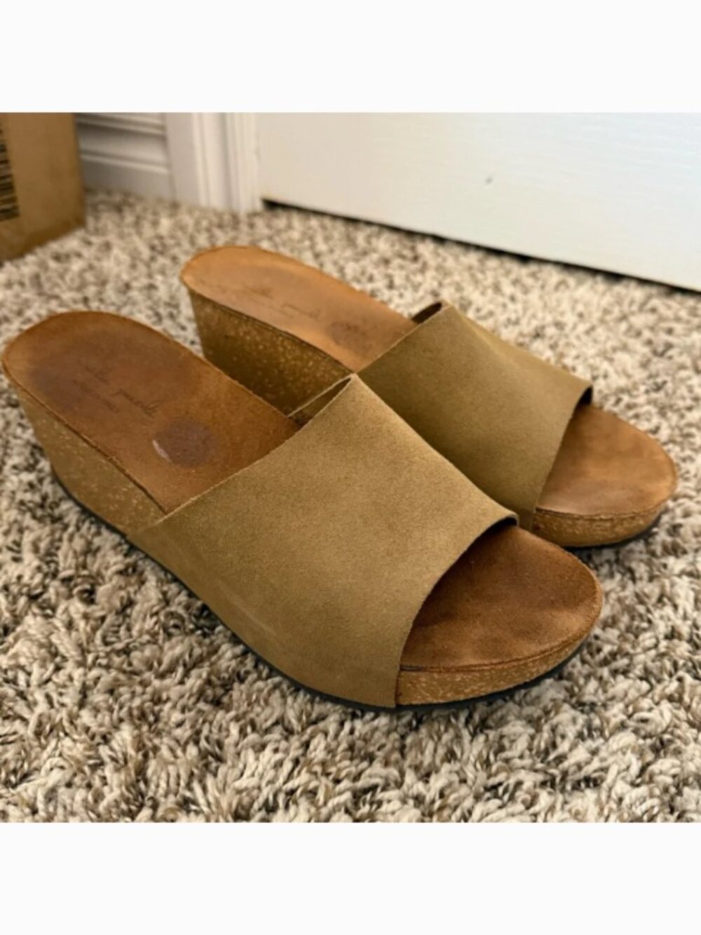 Mila Paoli Tan Platform Wedge Suede Slide Sandals Made in Italy Sz 9.5